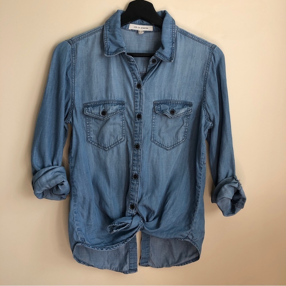Split Back Denim Button Down